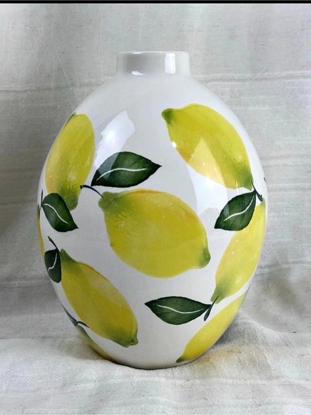 Farval Portugal Hand Painted Lemon Ceramic Vase Large 12 Inch